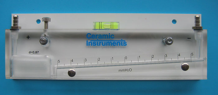 DIFFERENTIAL PRESSURE GAUGE IN PLEXIGLASS, INCLINED SCALE -5+5 mm/H2O